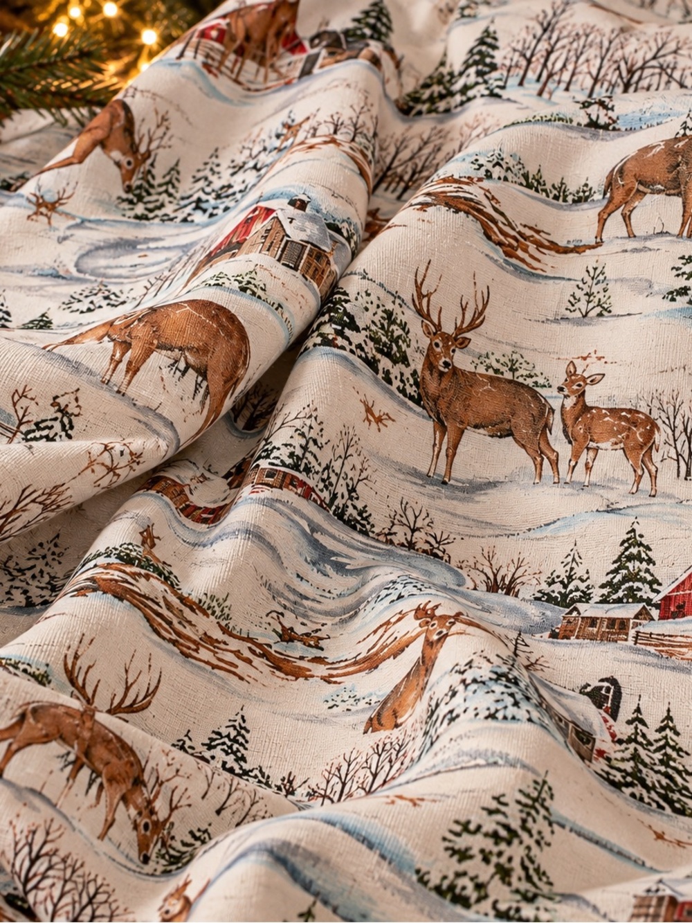 Vtg 1998 Timeless Treasures Winter Whitetail Deer Fabric 1.5 Yards NWOT